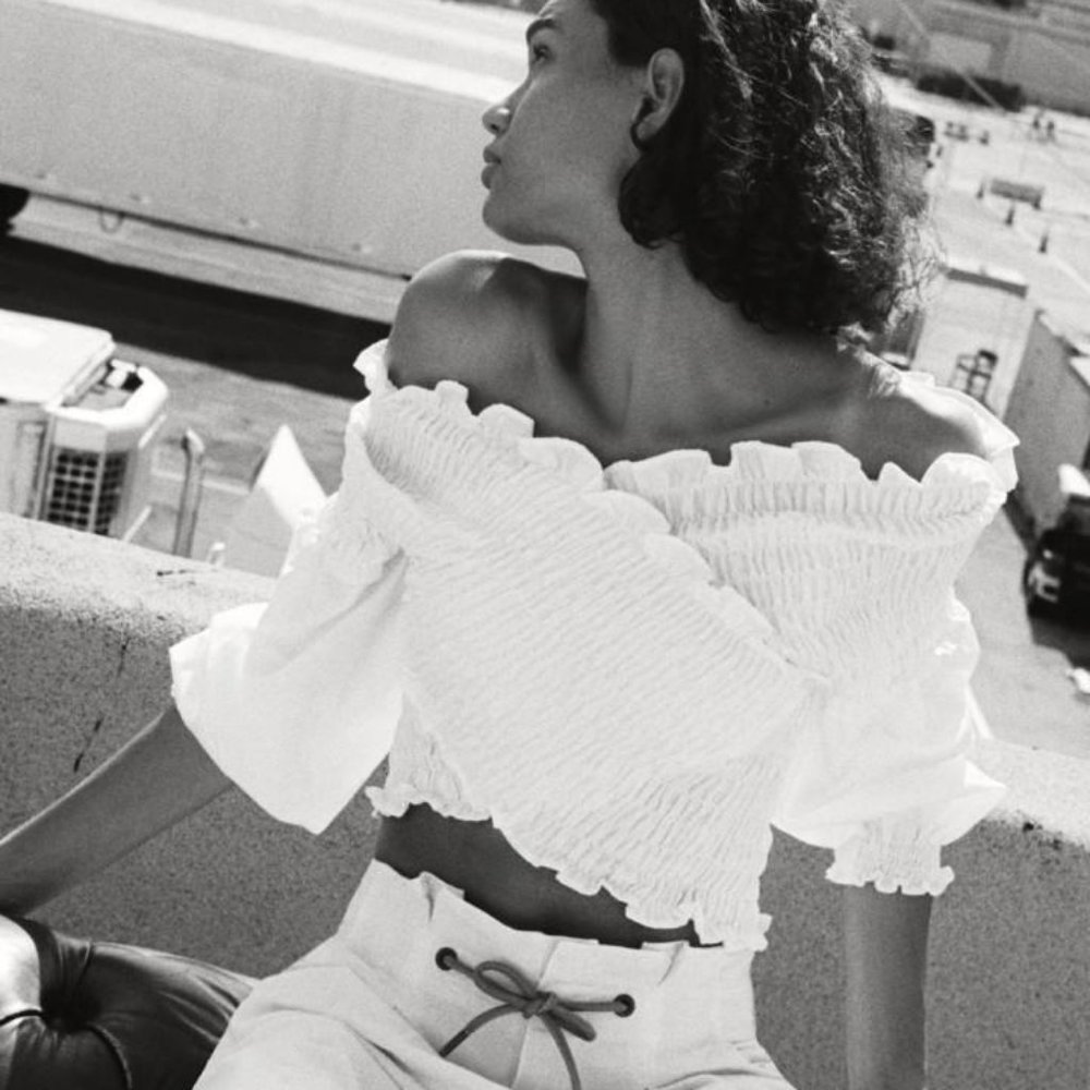 Zara Off the Shoulder Crop Top with Smocked Detail
